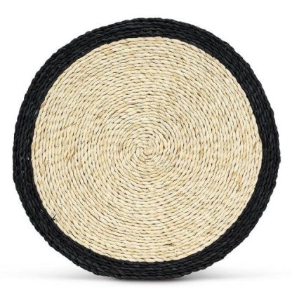 Natural black woven round placemat