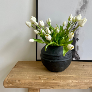 white tulips in bol vase